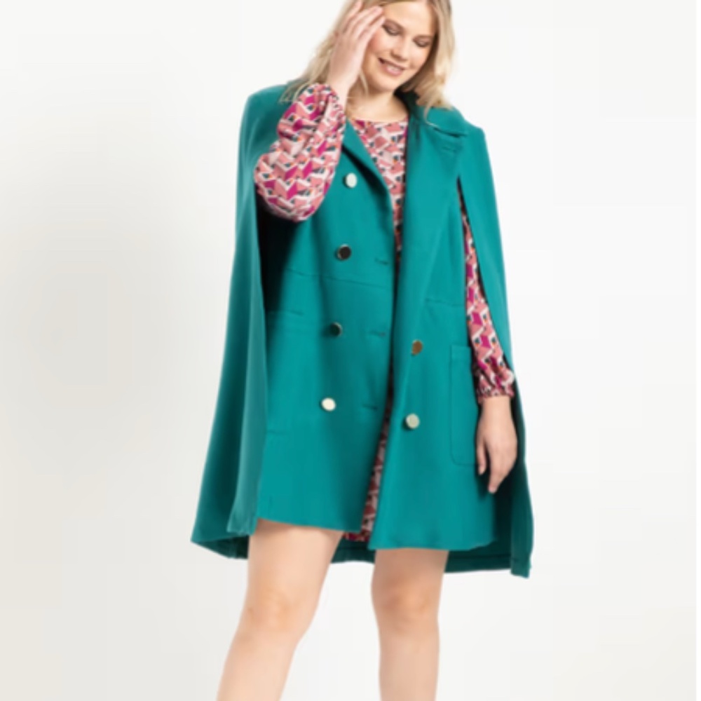 Double Breasted Cape Coat w/gold buttons